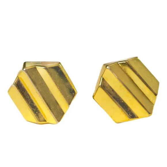 Christian Dior Hexagon Gold Clip-on Earrings Art Deco Style - Picture 1 of 4